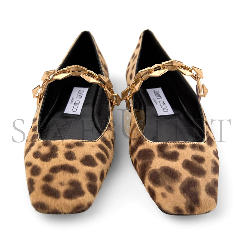 JIMMY CHOO DIAMOND TILDA FLAT NATURAL LEOPARD PRINT PONY FLATS DIAMONDTILDAFLATLOP